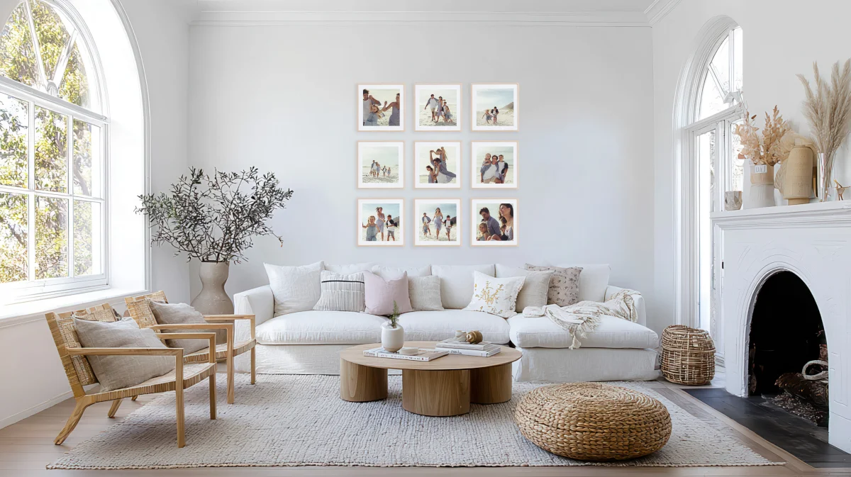 Grid of 9 Photo Gallery Wall in Oak
