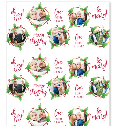 Candy Cane & Holly Wreath Wrapping Paper