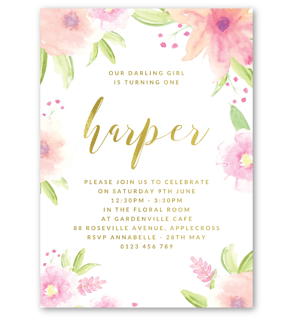 gold foil garden party invitation love jk