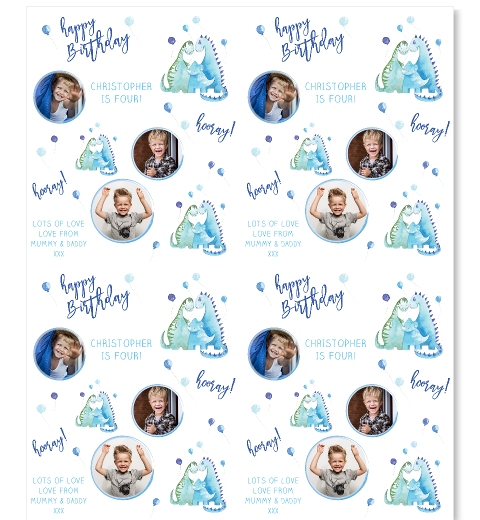 Roar! Dinosaur Blue Wrapping Paper - Blue