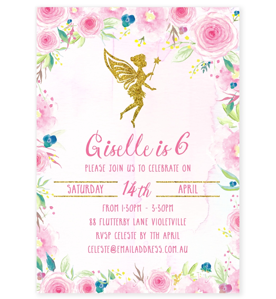 30 Invitation Photo Cards Fairy Pixie Girl Birthday Party Personalized A1 