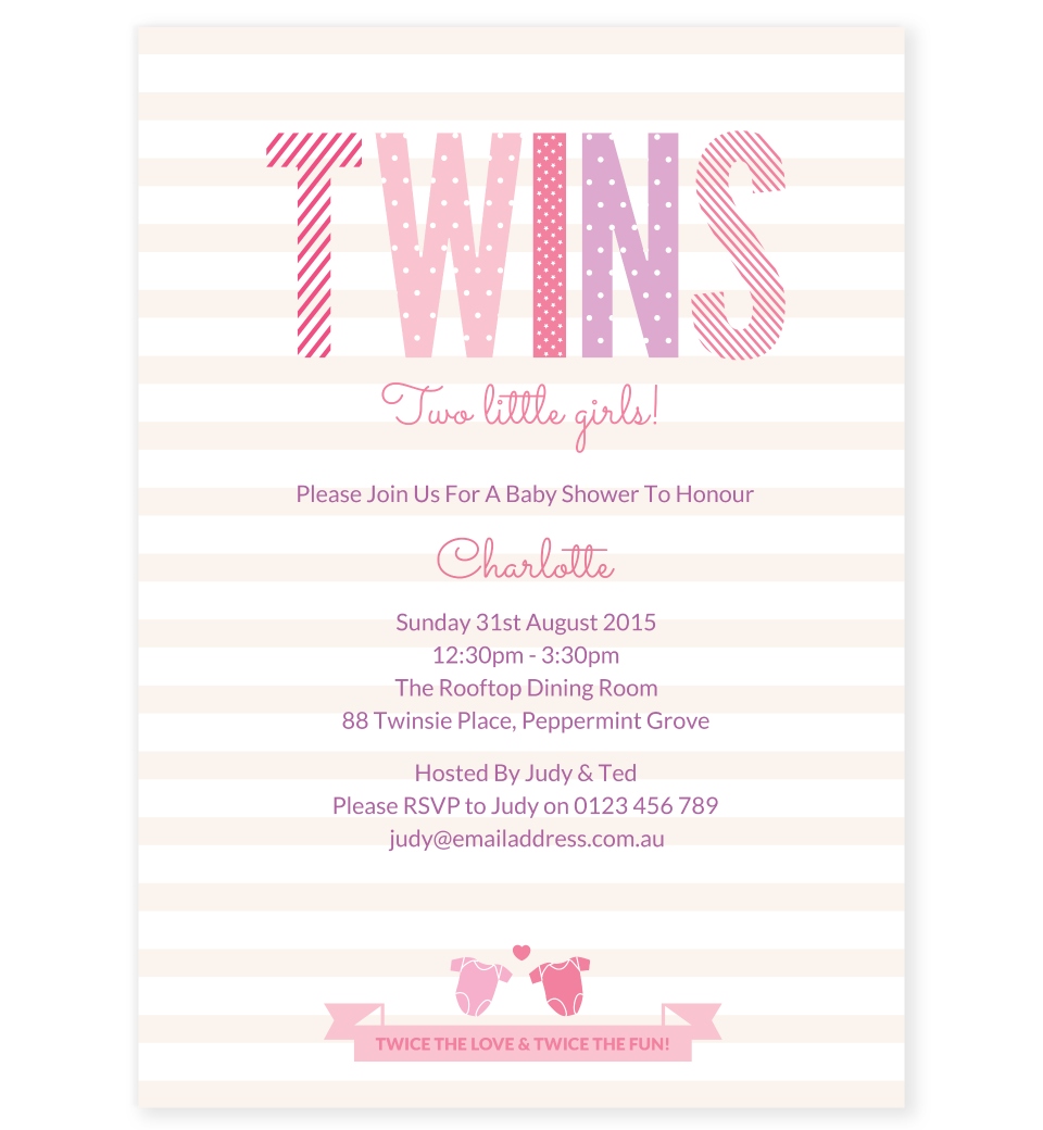 twins baby shower invitation - girls