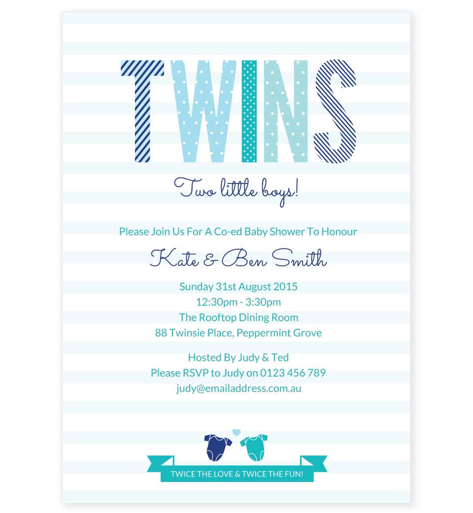 twins baby shower invitation - boys