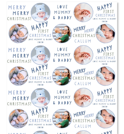 Baby's First Christmas in Blue Gift Wrap
