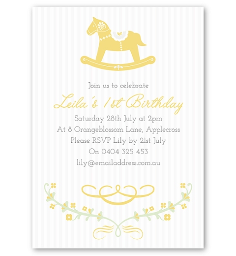 Yellow Rocking Horse Birthday Invitation